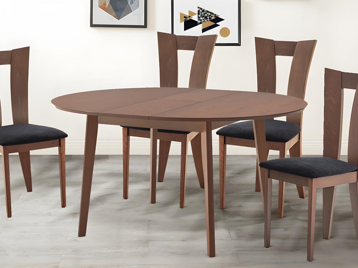 Vente-unique Table ovale extensible TIFFANY 4 à  6 cous Hêtre massif Noyer  