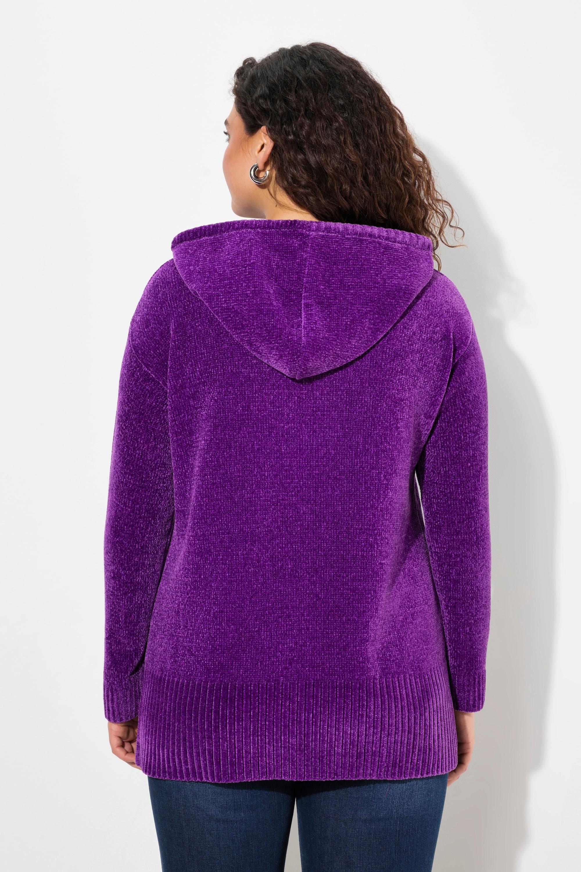 Ulla Popken  Sweat-shirt en maille chenille, capuche avec cordon de serrage, manches longues 