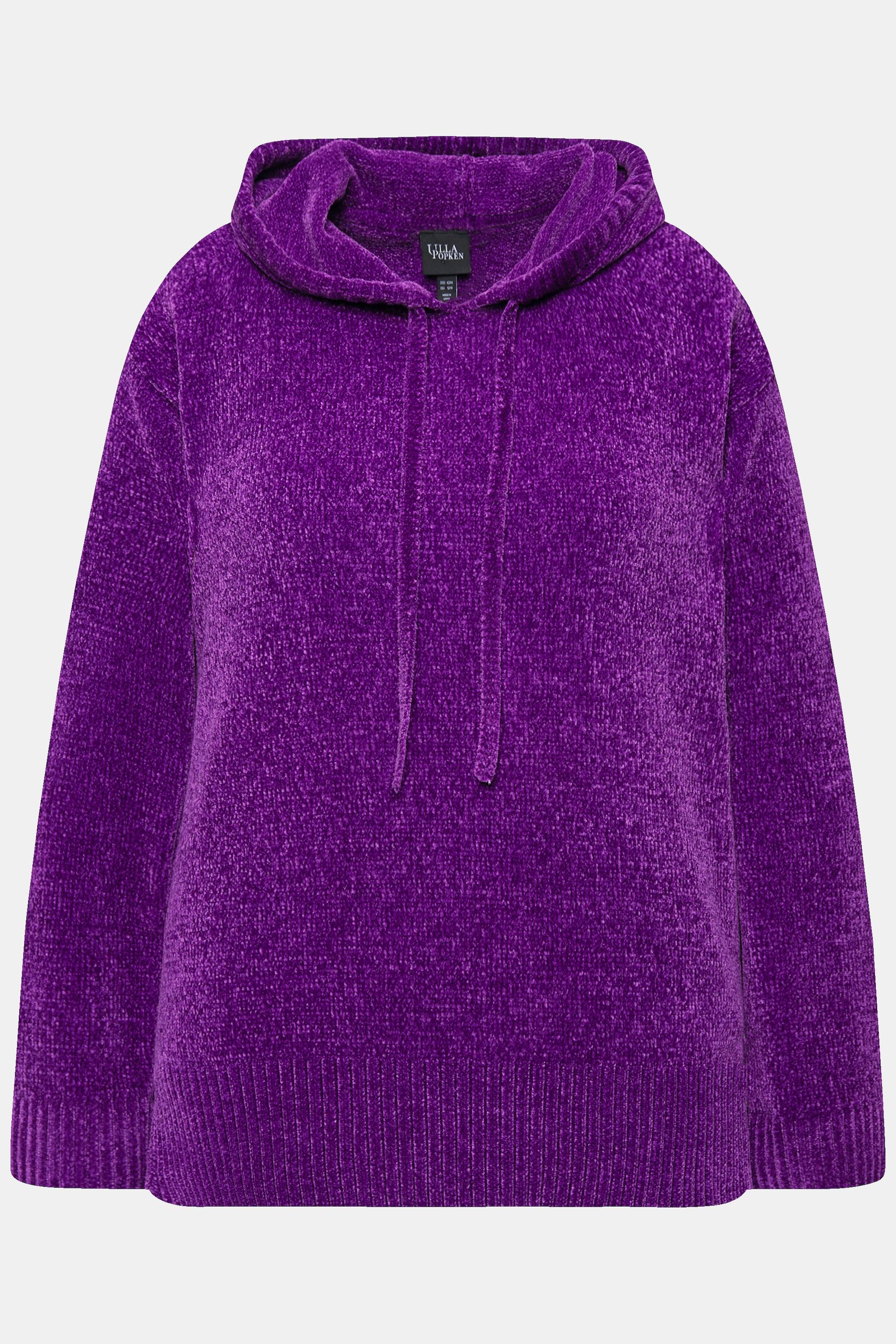 Ulla Popken  Sweat-shirt en maille chenille, capuche avec cordon de serrage, manches longues 