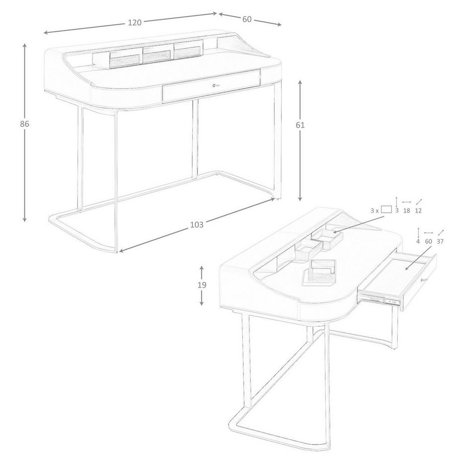 ANGEL CERDA Schminktisch aus Kunstleder, Nussbaum undem Stahl  