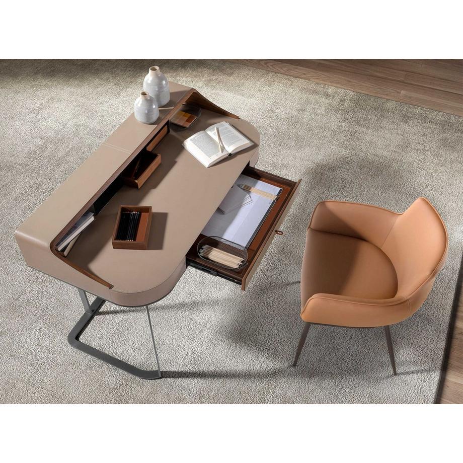 ANGEL CERDA Schminktisch aus Kunstleder, Nussbaum undem Stahl  