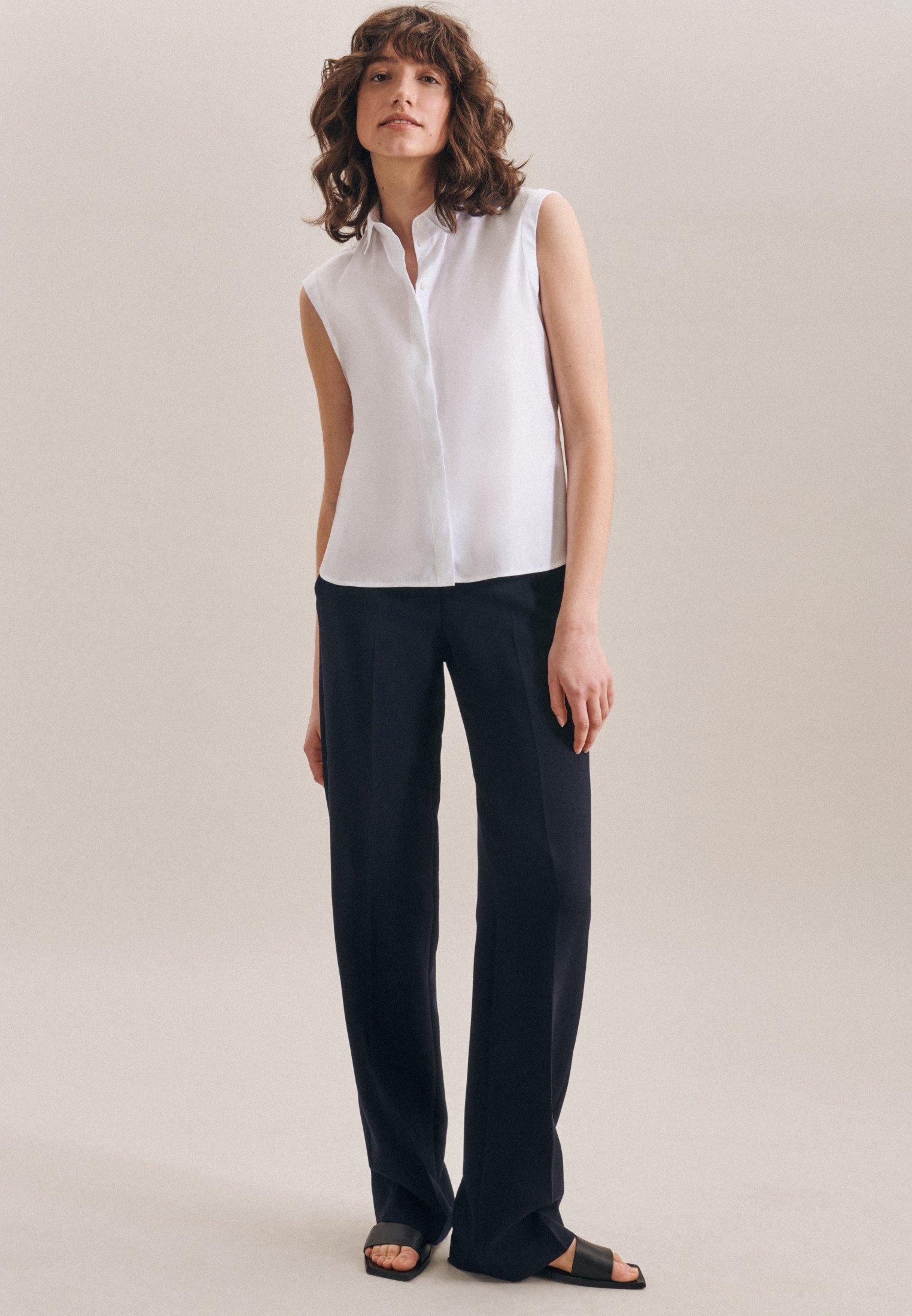 Image of Hemdbluse Uni Ohne Arm Kragen Damen Weiss 46