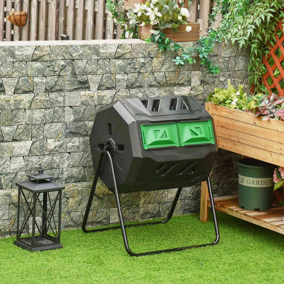 Northio Compostiera A Tamburo 160L Compostiera Da Giardino Con 2 Camere Rotanti Per Rifiuti Organici Nera Efficiente E Robusta  