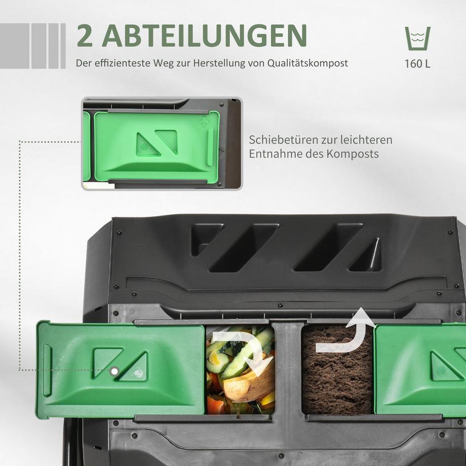 Northio Compostiera A Tamburo 160L Compostiera Da Giardino Con 2 Camere Rotanti Per Rifiuti Organici Nera Efficiente E Robusta  