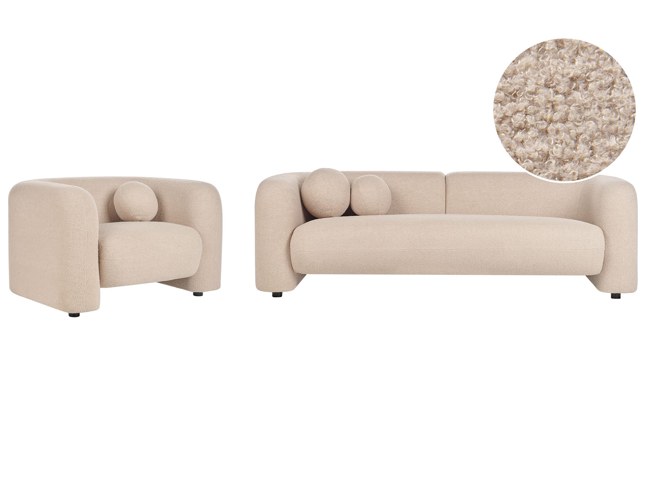 Image of 4-Sitzer-Wohnzimmer Set aus Bouclé Glamourös LEIREN 4-Sitzer-Wohnzimmer Set aus Bouclé Glamourös LEIREN