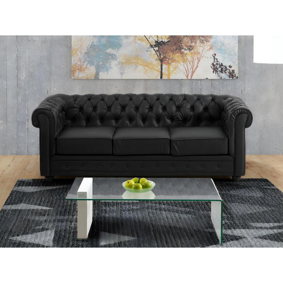 Vente-unique Sofas 3-Sitzer, 2-Sitzer & Sessel - Kunstleder - Schwarz - CHESTERFIELD  