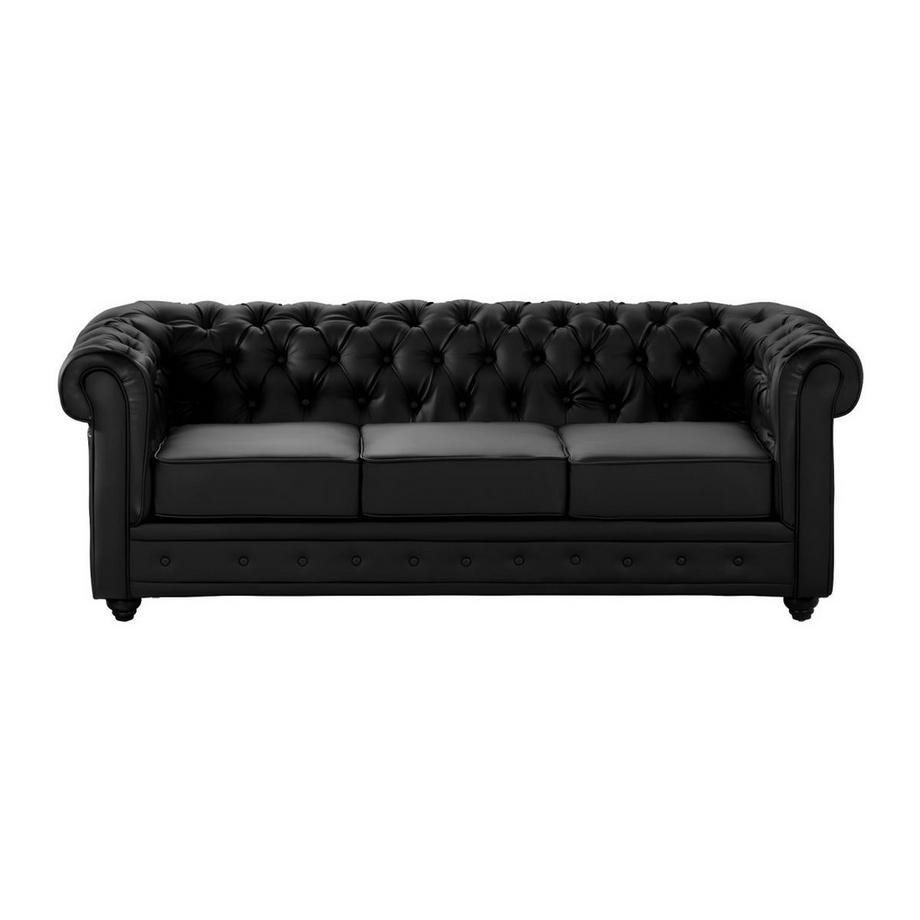 Vente-unique Sofas 3-Sitzer, 2-Sitzer & Sessel - Kunstleder - Schwarz - CHESTERFIELD  