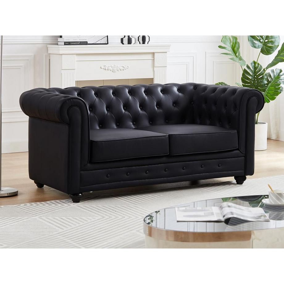 Vente-unique Sofas 3-Sitzer, 2-Sitzer & Sessel - Kunstleder - Schwarz - CHESTERFIELD  