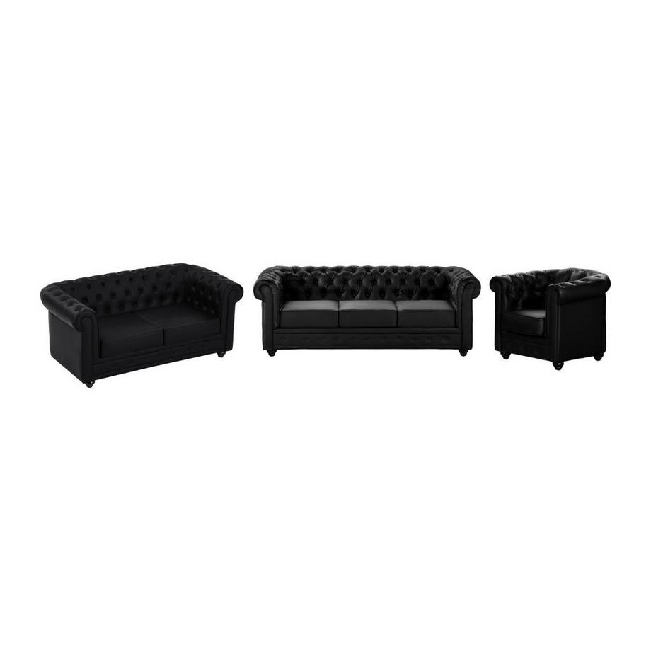 Sofas 3-Sitzer, 2-Sitzer & Sessel - Kunstleder - Schwarz - CHESTERFIELD
