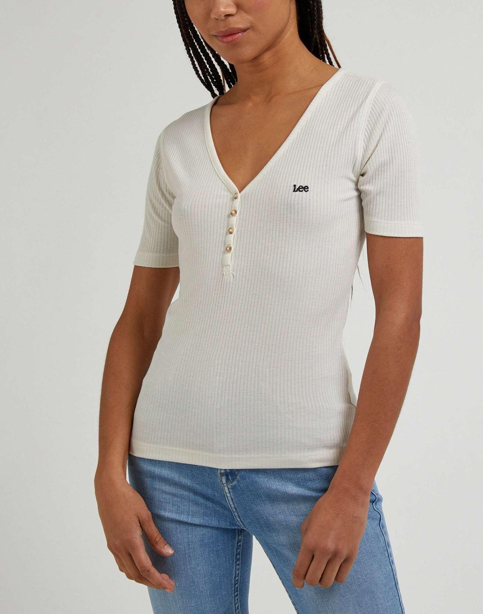Image of T-shirt Kurzarm Henley Damen Beige S