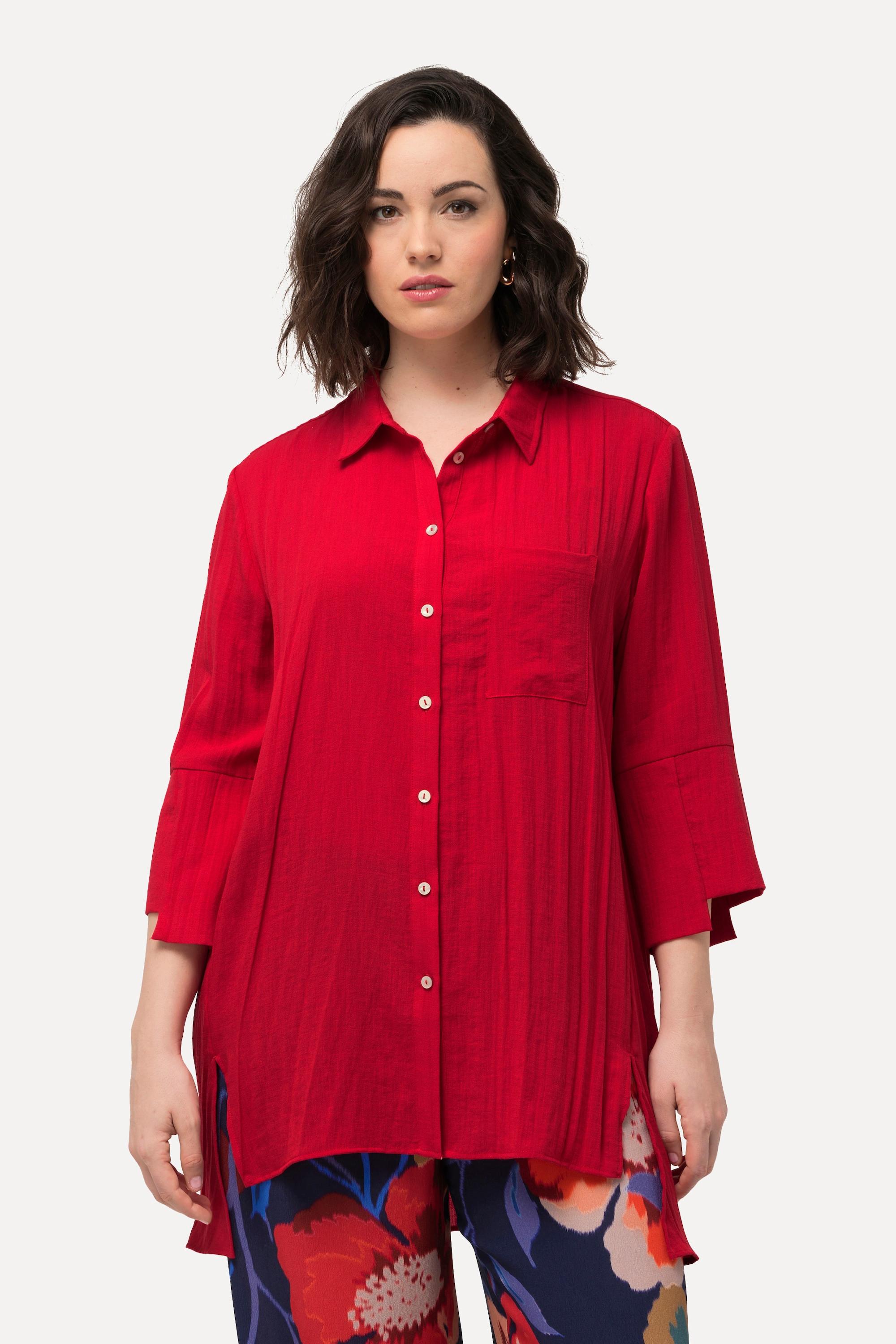 Ulla Popken  Camicia con polsini asimmetrici, collo da camicia e maniche a 3/4 