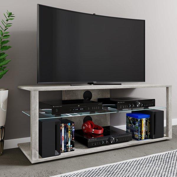 VCM Bois TV Lowboard Armoire TV Rack Console Meubles Table TV Phono Verre Folas XL  