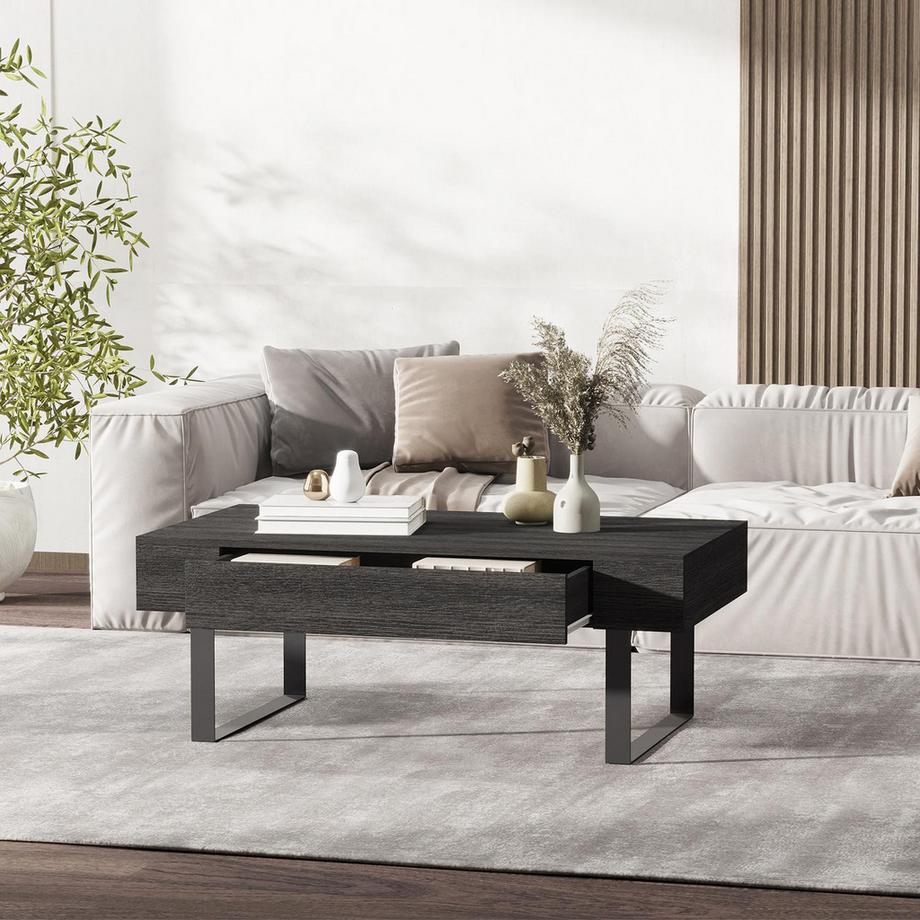 Northio Table Basse D'Appoint Avec Tiroir Et Étagères, Cadre En Acier Robuste, Assemblage Facile, Table De Canapé  