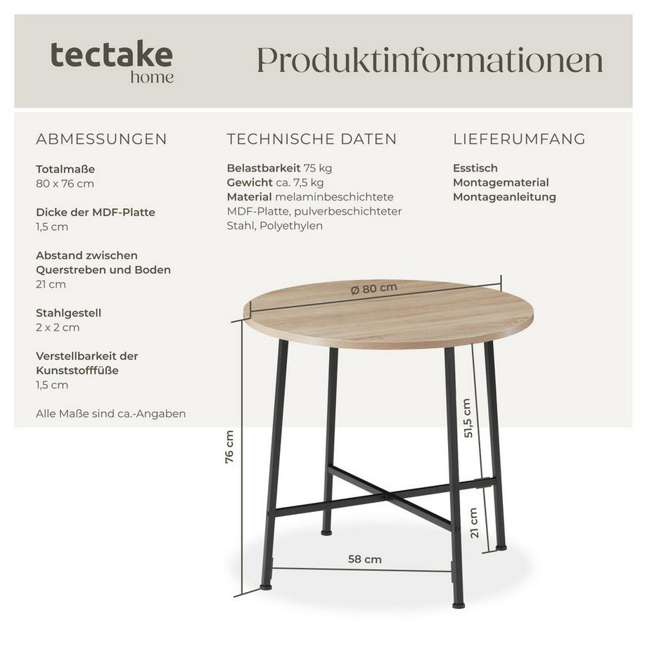 Tectake Tavolo da pranzo Ennis stile industriale  