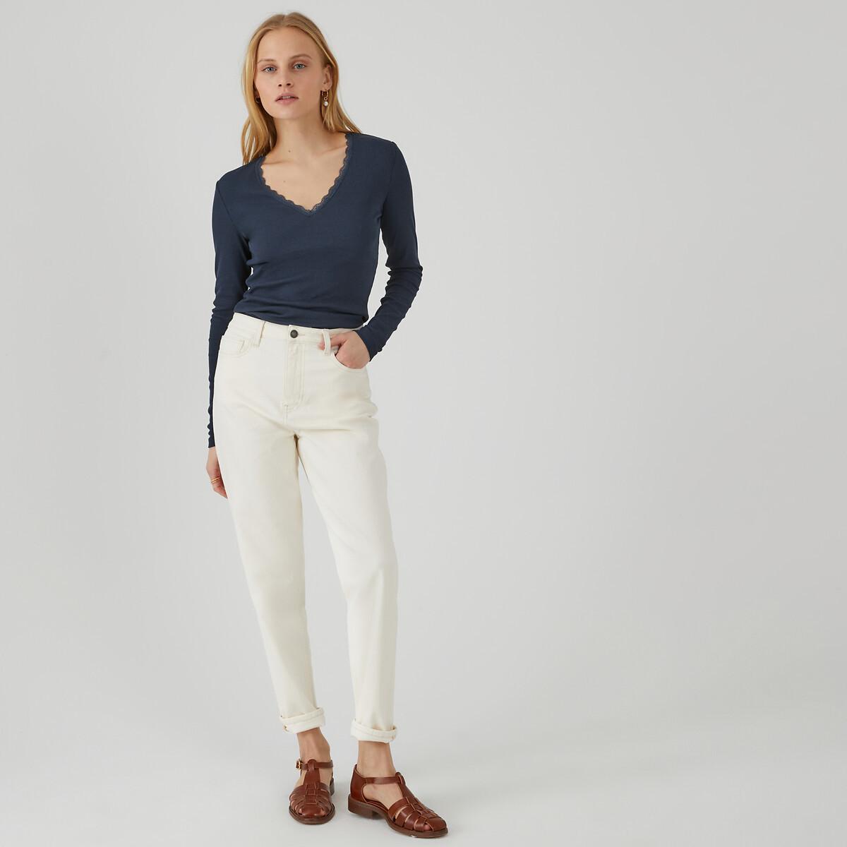 La Redoute Collections  Langarm-Shirt mit V-Ausschnitt und Spitze 