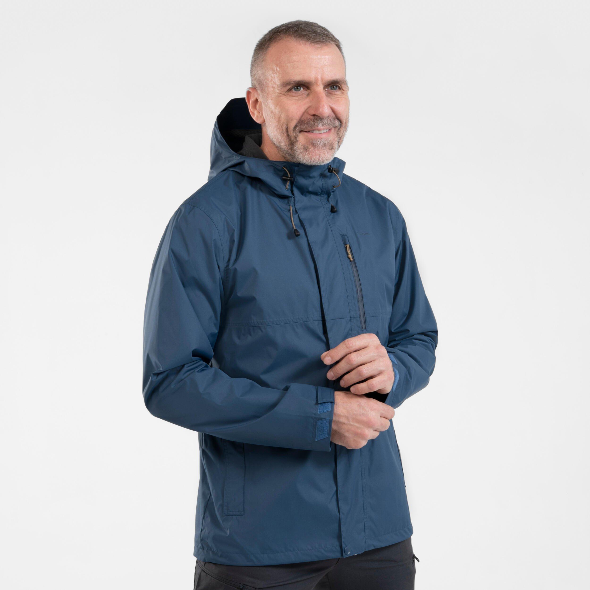 Image of Wanderjacke Naturwandern - Nh500 Wasserdicht Herren Blau Bedruckt 52/2XL