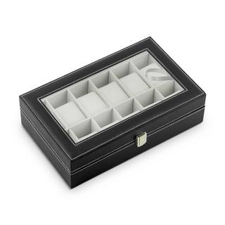 B2X  Luxuriöse Uhrenbox für 12 Uhren Massido MS-710 Schwarz und Beige 