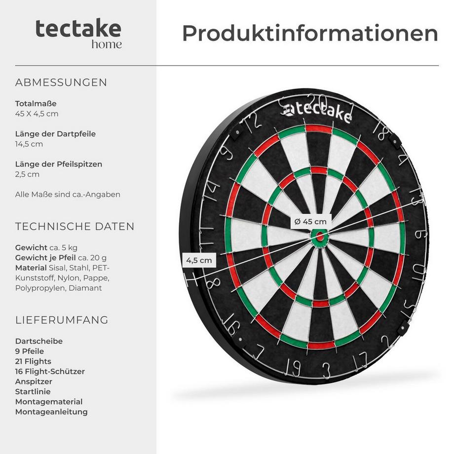 Tectake  Bersaglio per freccette Bully In sisal robusto con filo ultra sottile 