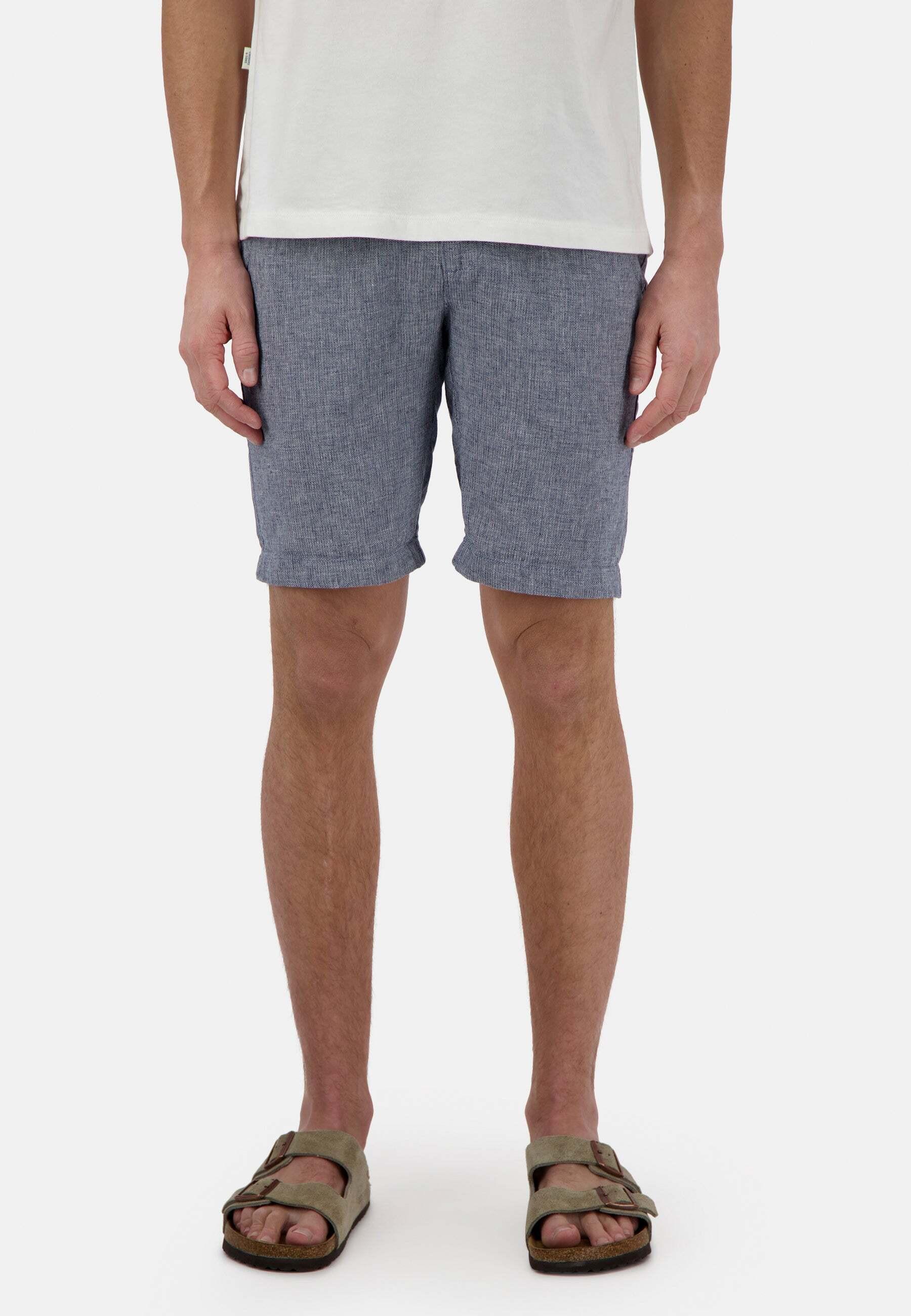 Image of Shorts Linen Blend Check Herren Marine M