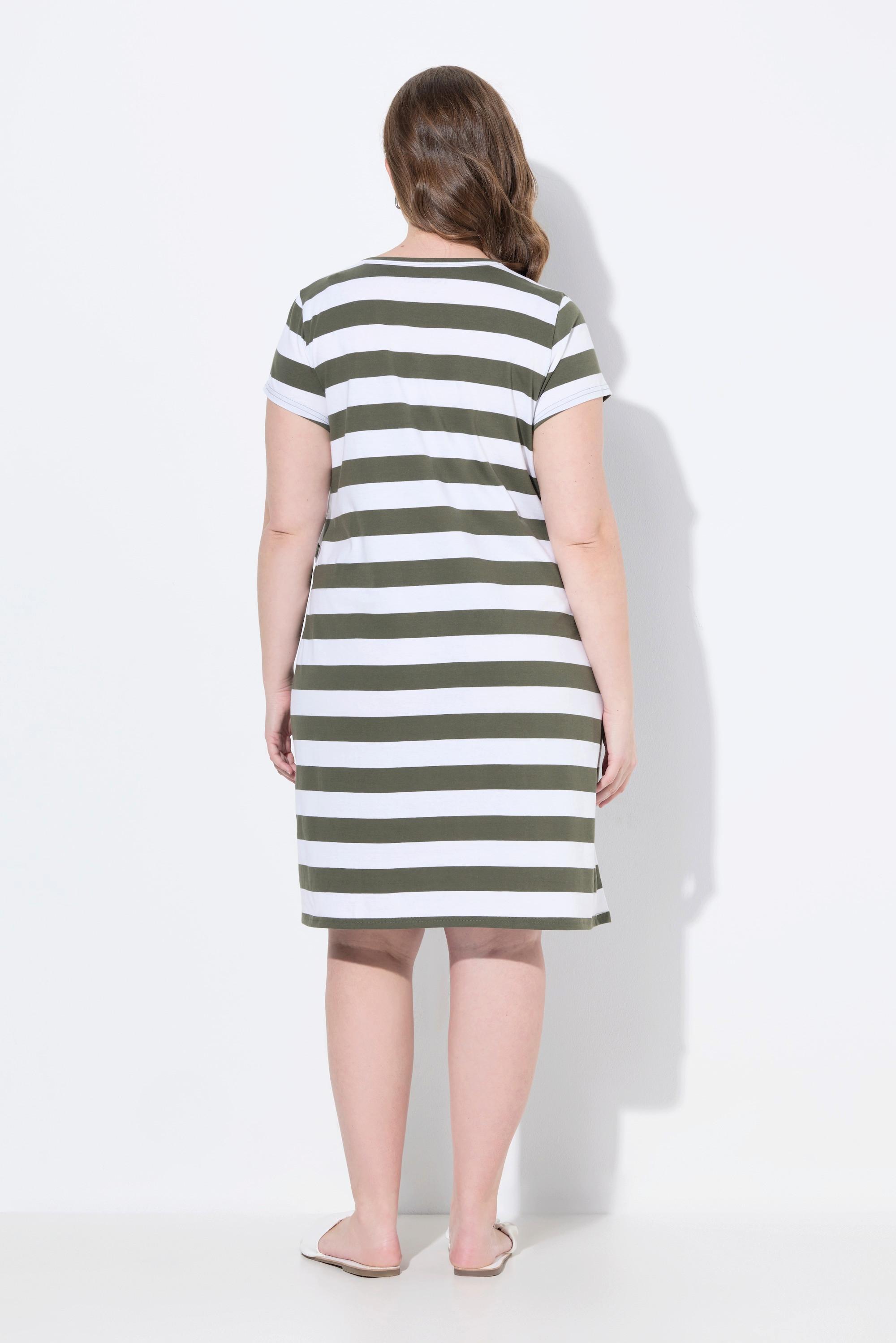 Ulla Popken Abito Bellieva Jersey Mezza Manica Arricciatura Laterale Cotone Biologico GOTS  