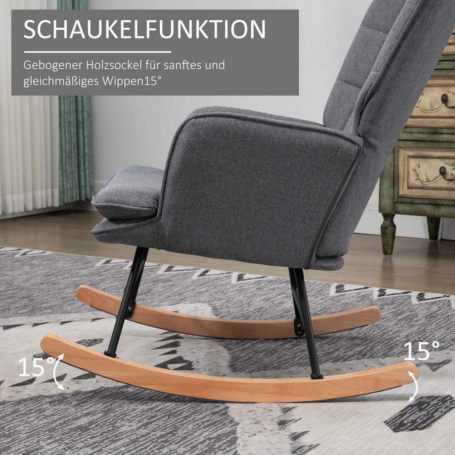 Northio  Chaise à bascule, jusqu'à 130 kg, balançoire avec tabouret, fauteuil, chaise d'allaitement aspect lin, chaise à bascule pour chambre à coucher 
