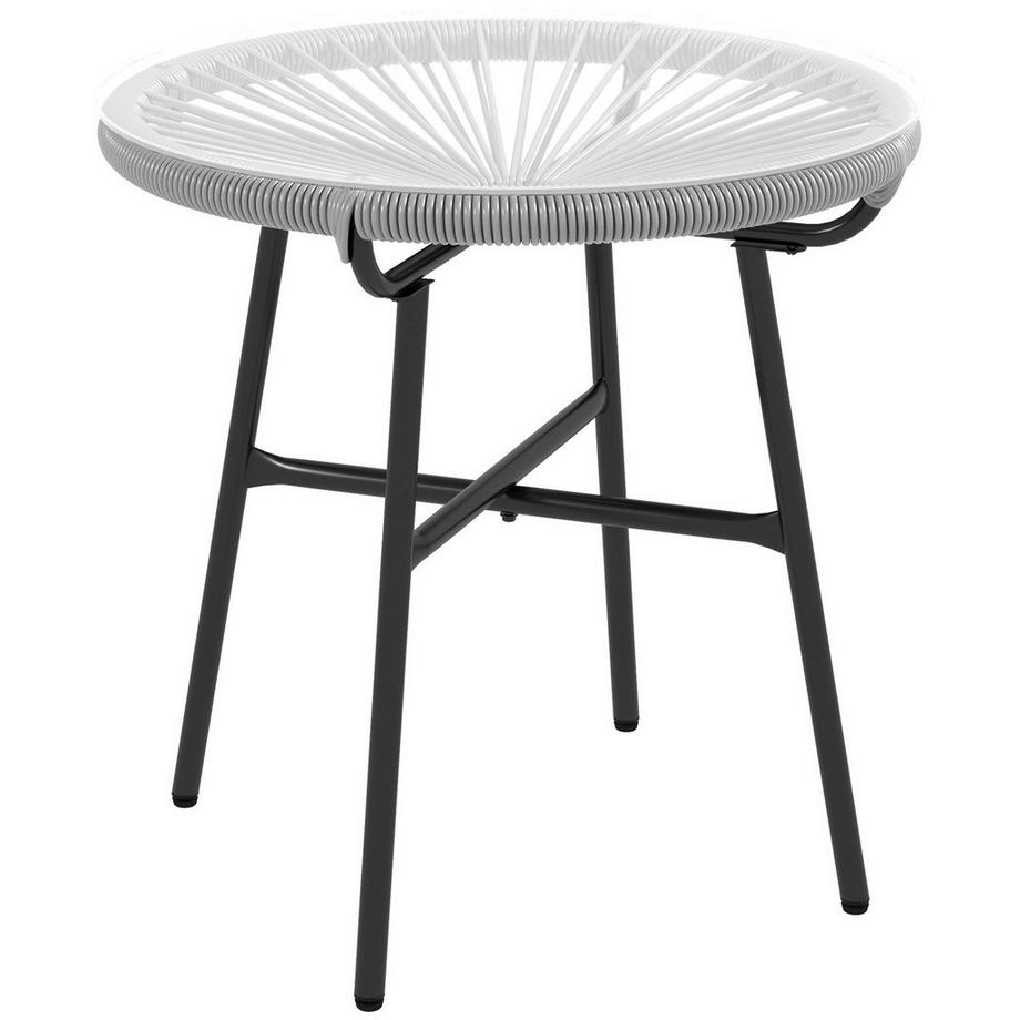 Rattan Beistelltisch Bistrotisch, Kaffeetisch Mit Glastischplatte, Rund, Für Terrasse, Balkon, Schwarz+Grau, 50X50X50Cm