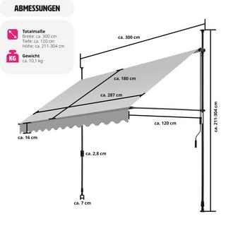 Tectake Tenda a morsetto con manovella, altezza regolabile  