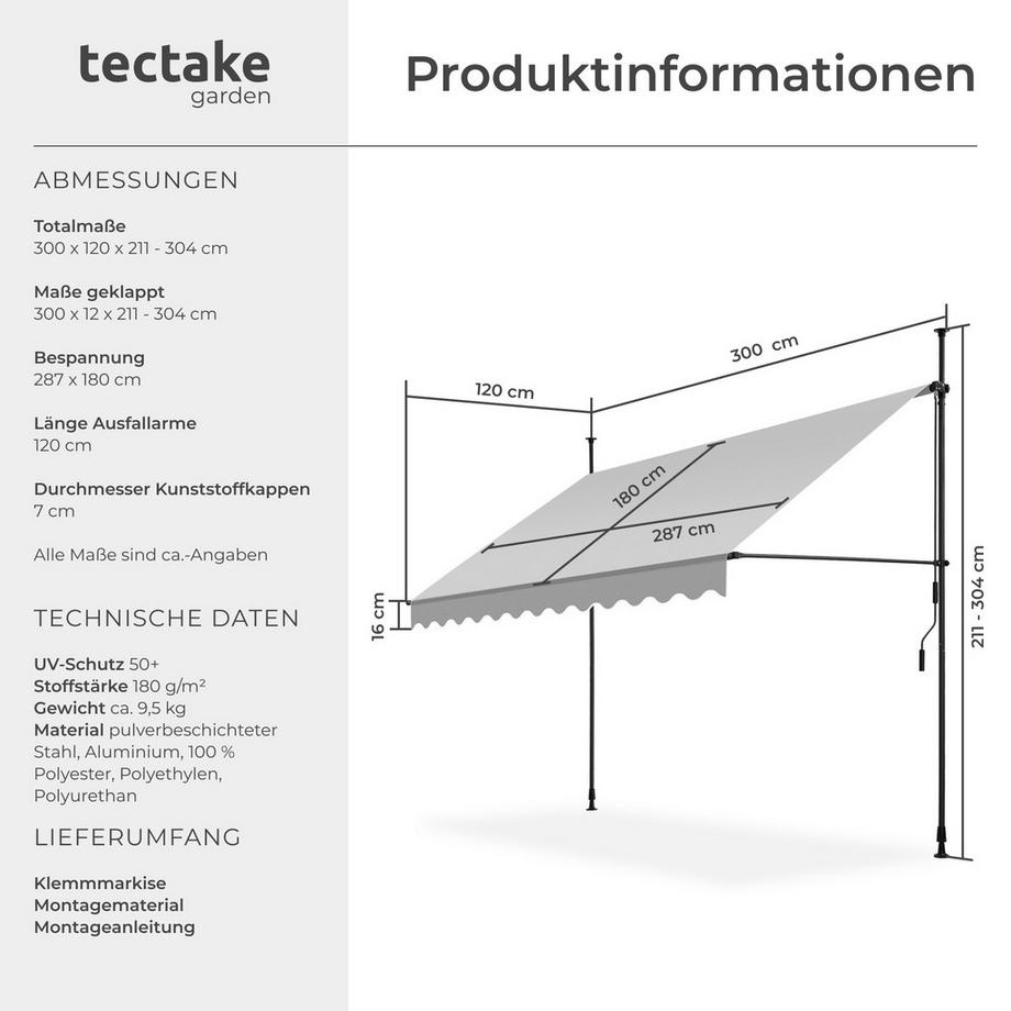 Tectake Store à pince sans perçage  avec manivelle  