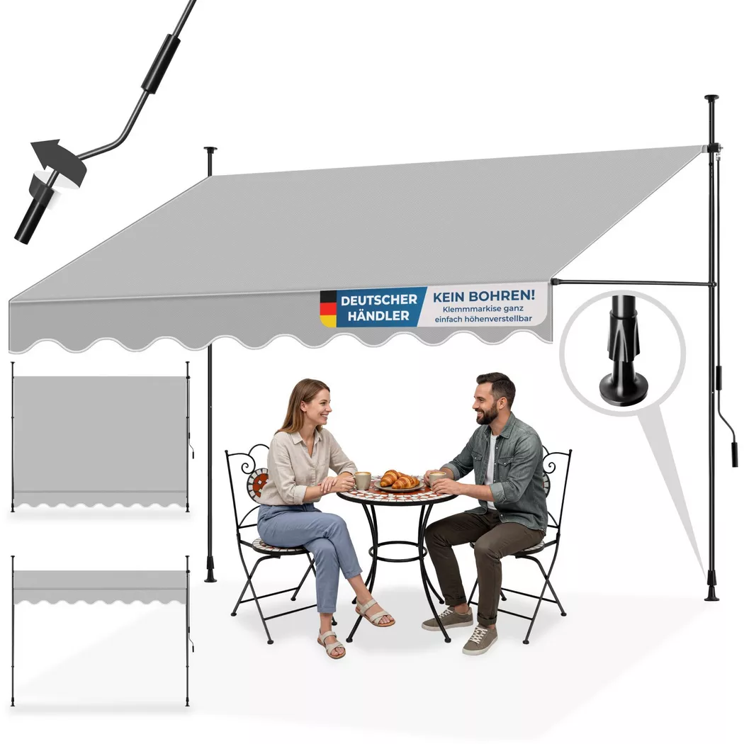Tectake - Tenda a morsetto  con manovella, 300cm, Grigio