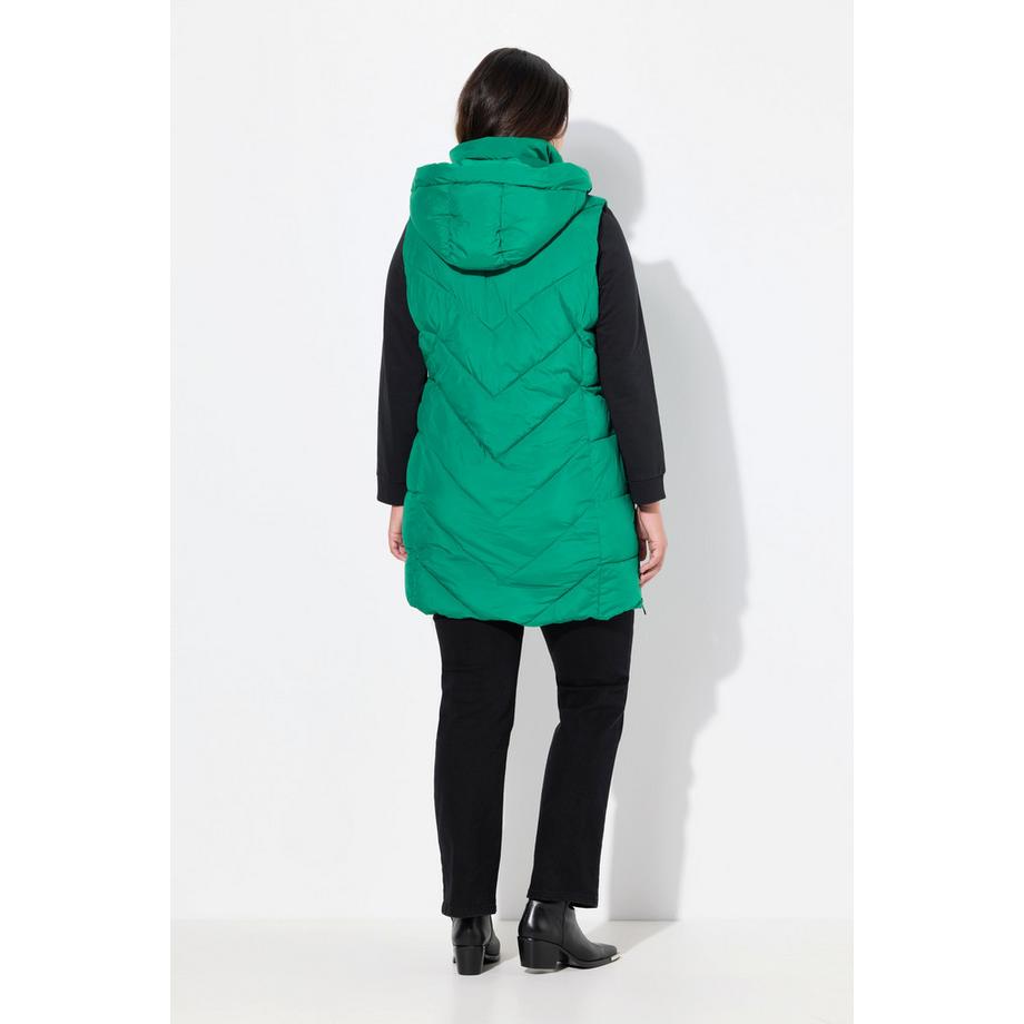 Ulla Popken Long Gilet Matelassé Déperlant avec Fermeture Éclair à Double Curseur  