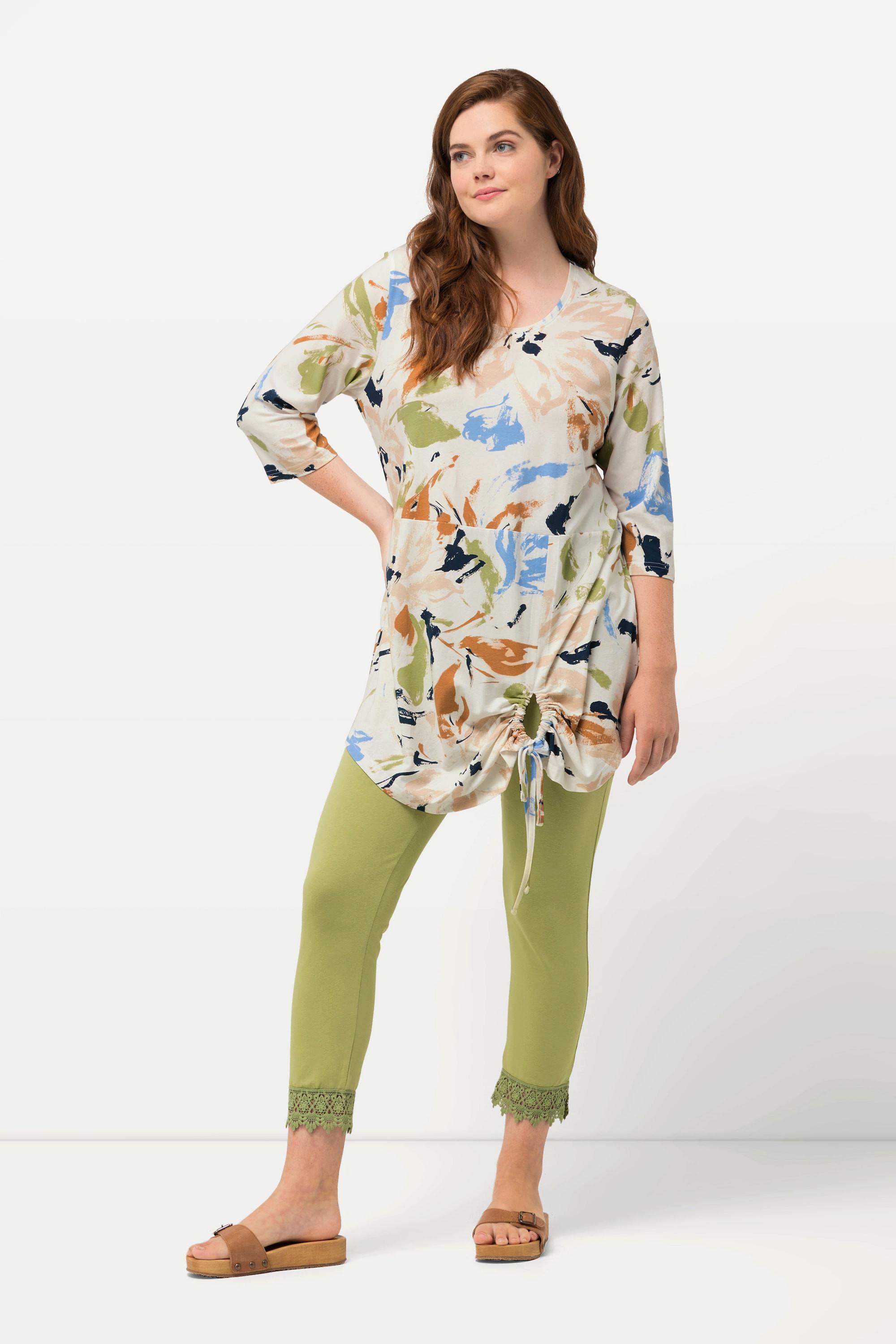 Ulla Popken  Shirt, asymmetrisch, Rundhals, 3/4Arm, Biobaumwolle 