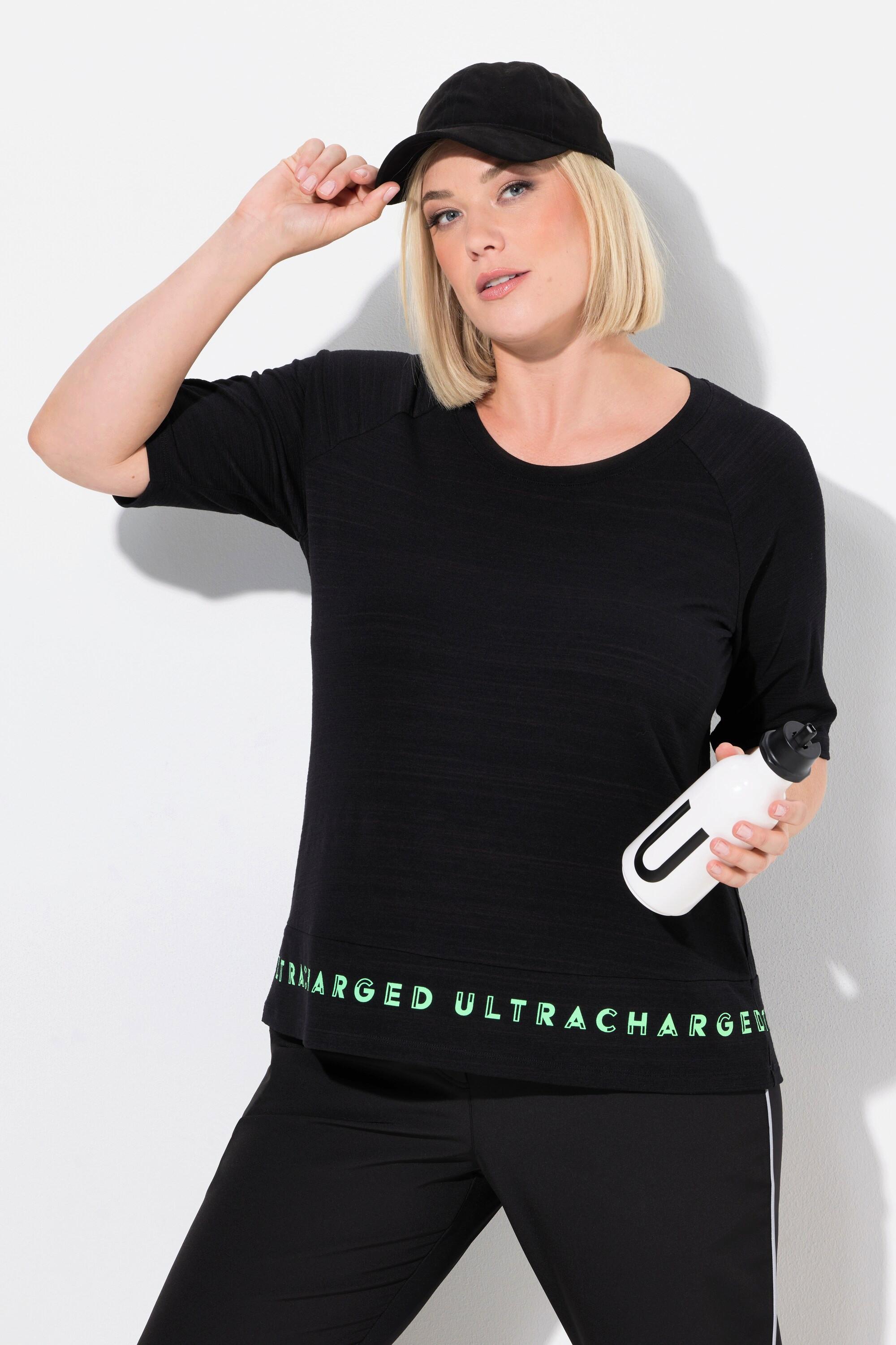 Ulla Popken  T-shirt classica con scritta, scollo a girocollo e mezze maniche 