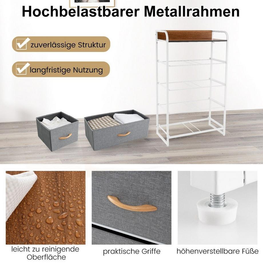 Northio Schubladenschrank mit 5 Stoffschubladen & Stahlrahmen & Holzoberfläche  
