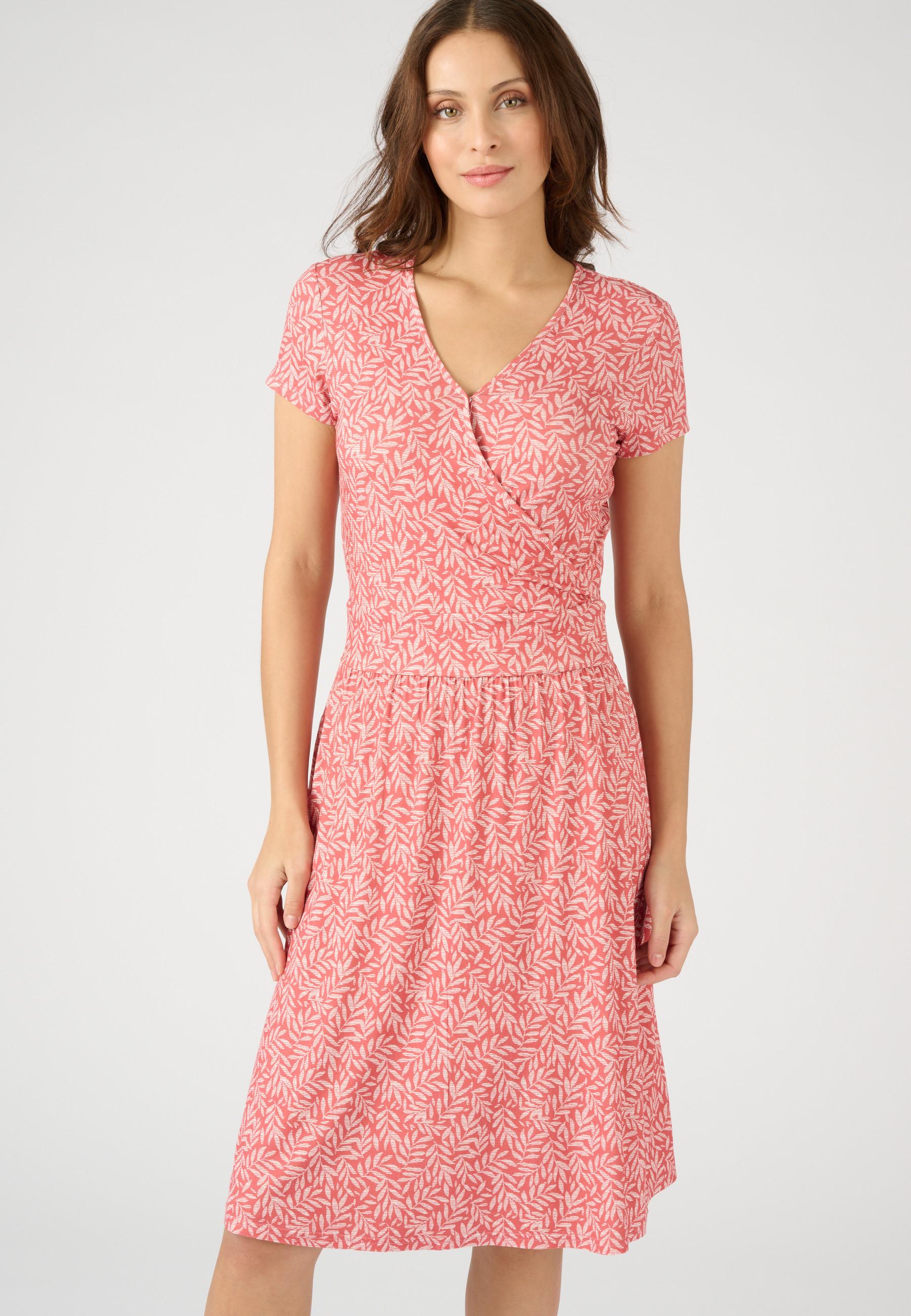 Image of Kleid In Wickeloptik, Flacher Tailleneinsatz, V-ausschnitt. Damen Rosa 36