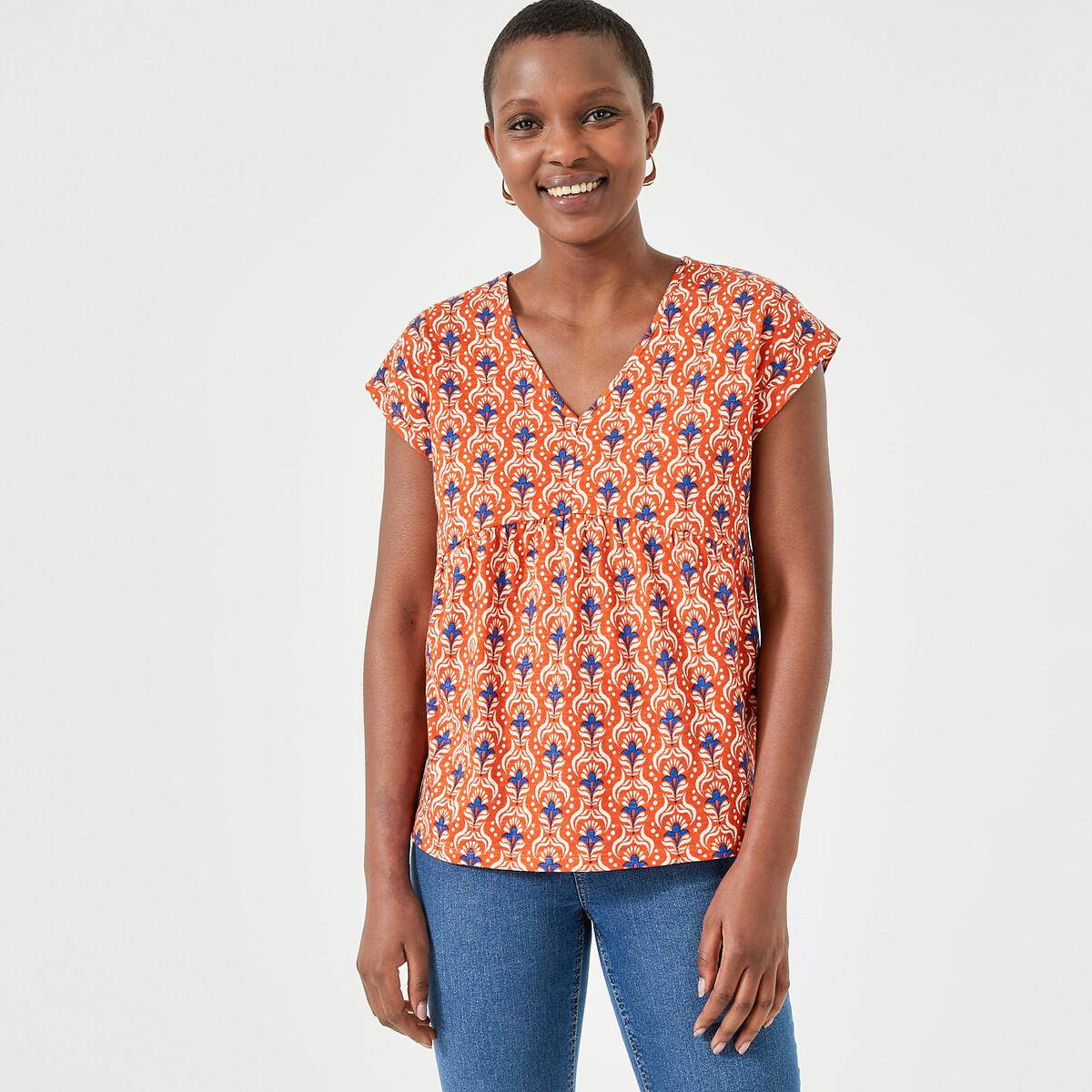 Image of T-shirt Mit V-ausschnitt Damen Orange Bedruckt 48/50