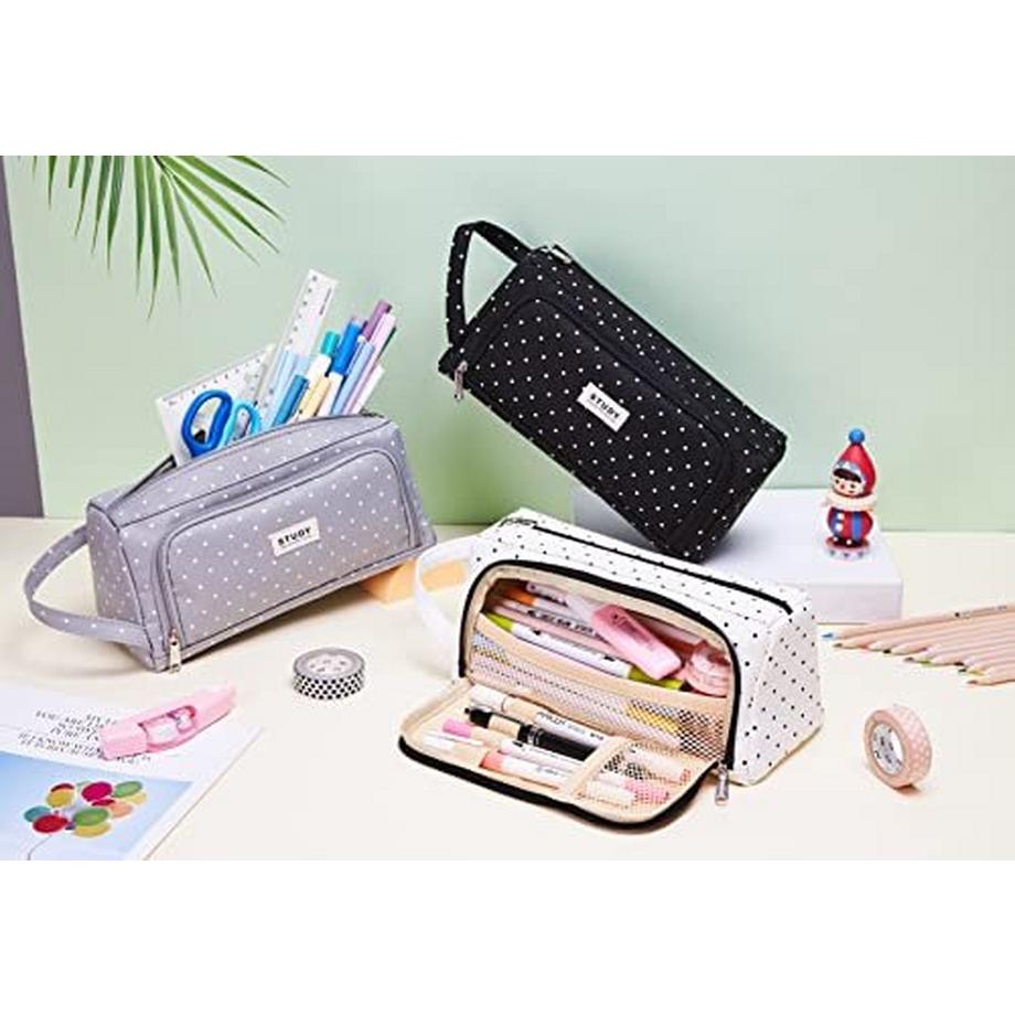 Only-bags.store  Trousse à crayons, trousse à crayons grande capacité, trousse à crayons à 2 compartiments, trousse à crayons unisexe, trousse à crayons, trousse à crayons, fournitures scolaires, trousse à crayons avec poignée de transport pour l'école et le bureau 