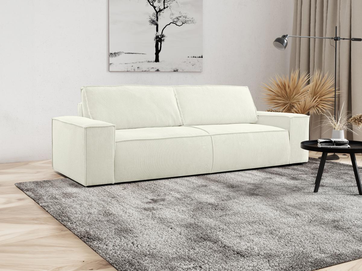 PASCAL MORABITO Canapé 4 places convertible en velours côtelé blanc AMELIA  