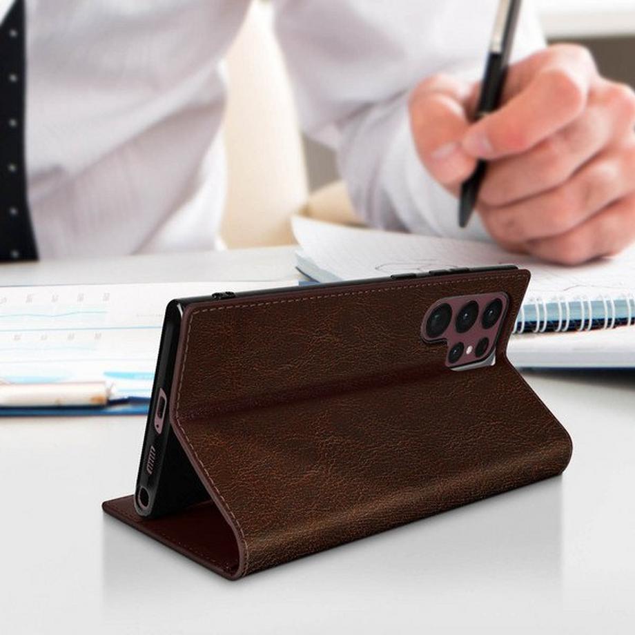 Avizar  Lederhülle Samsung S22 Ultra Dunkelbraun 