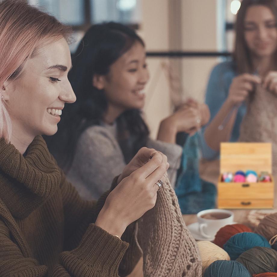 B2X Scatola da cucito con scomparti in bambù  