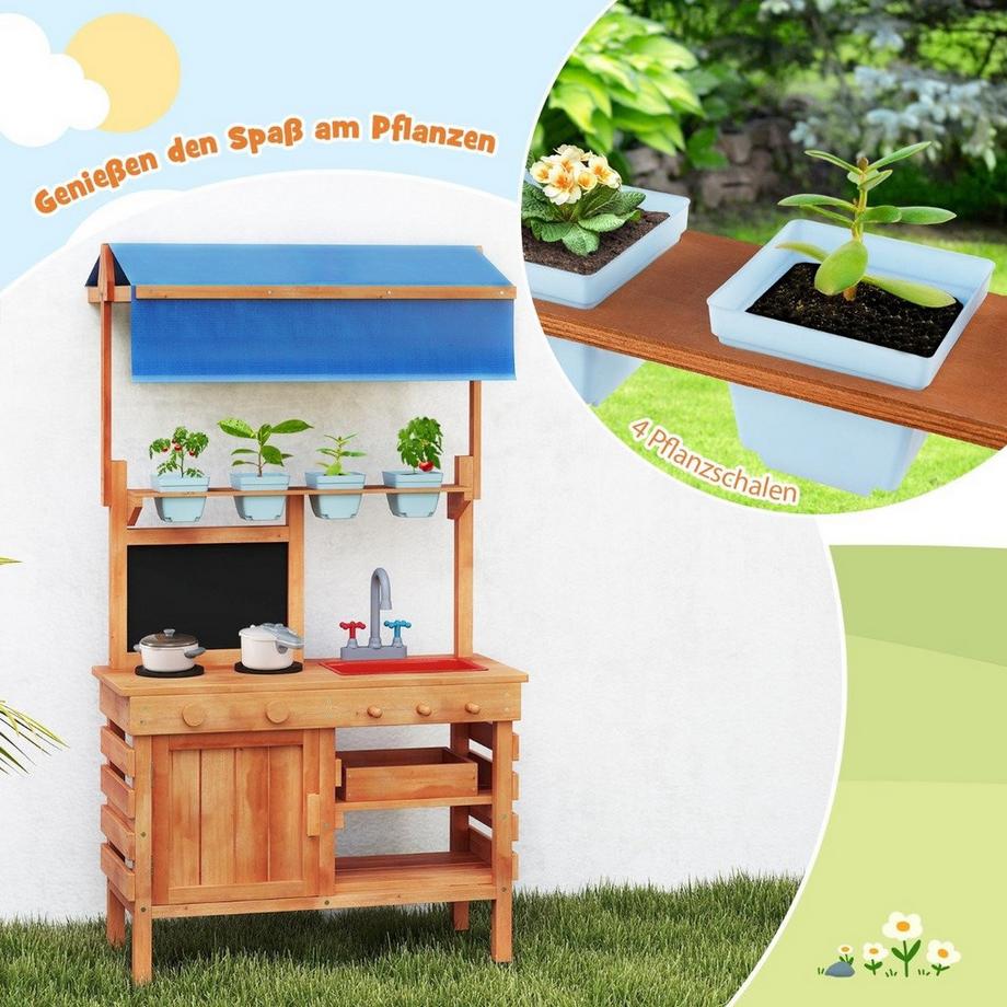 Northix Cuisine en boue pour enfants Cuisine pour enfants en bois avec auvent réglable en hauteur 77 x 52 x 135 cm  