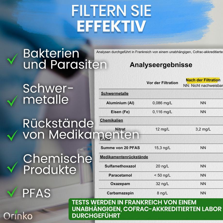 Orinko  Wasserspender mit Schwerkraftfilter inkl. 2 Filter 