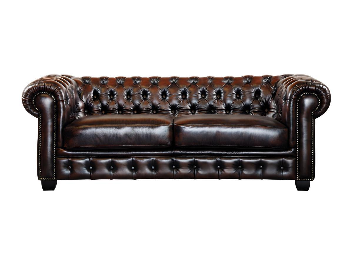 LINEA SOFA Canapé chesterfield 3+2+cuir de buffle reflets châtains  