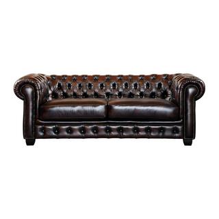 LINEA SOFA Canapé chesterfield 3+2+cuir de buffle reflets châtains  