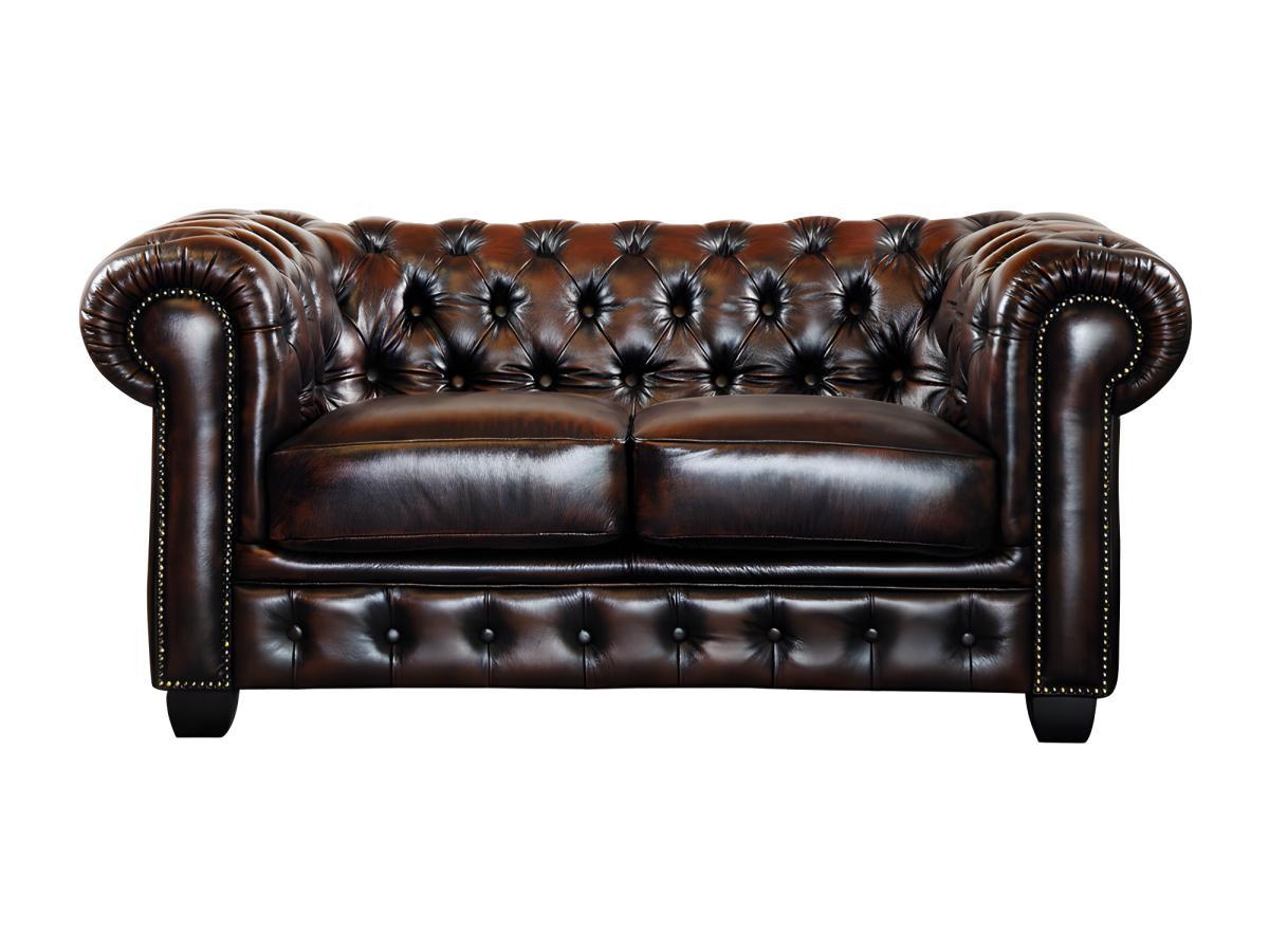 LINEA SOFA Canapé chesterfield 3+2+cuir de buffle reflets châtains  