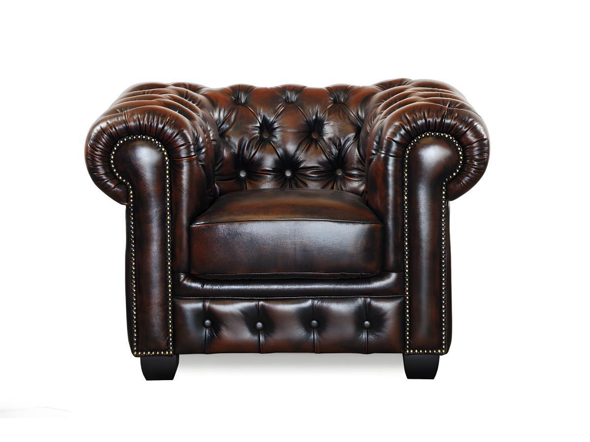 LINEA SOFA Canapé chesterfield 3+2+cuir de buffle reflets châtains  