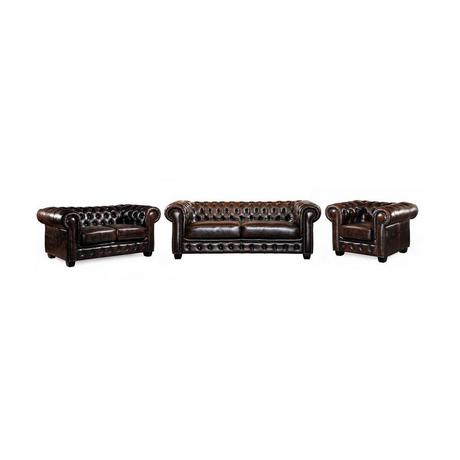 LINEA SOFA Canapé chesterfield 3+2+cuir de buffle reflets châtains  