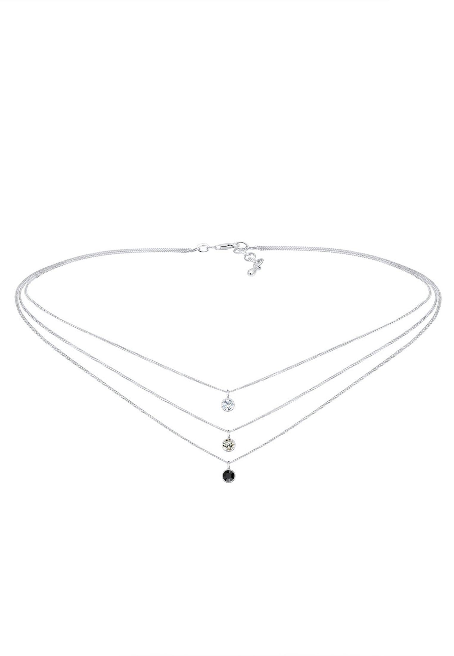 Image of Halskette Choker Layer Mit Kristallen Unisex Silber 36cm