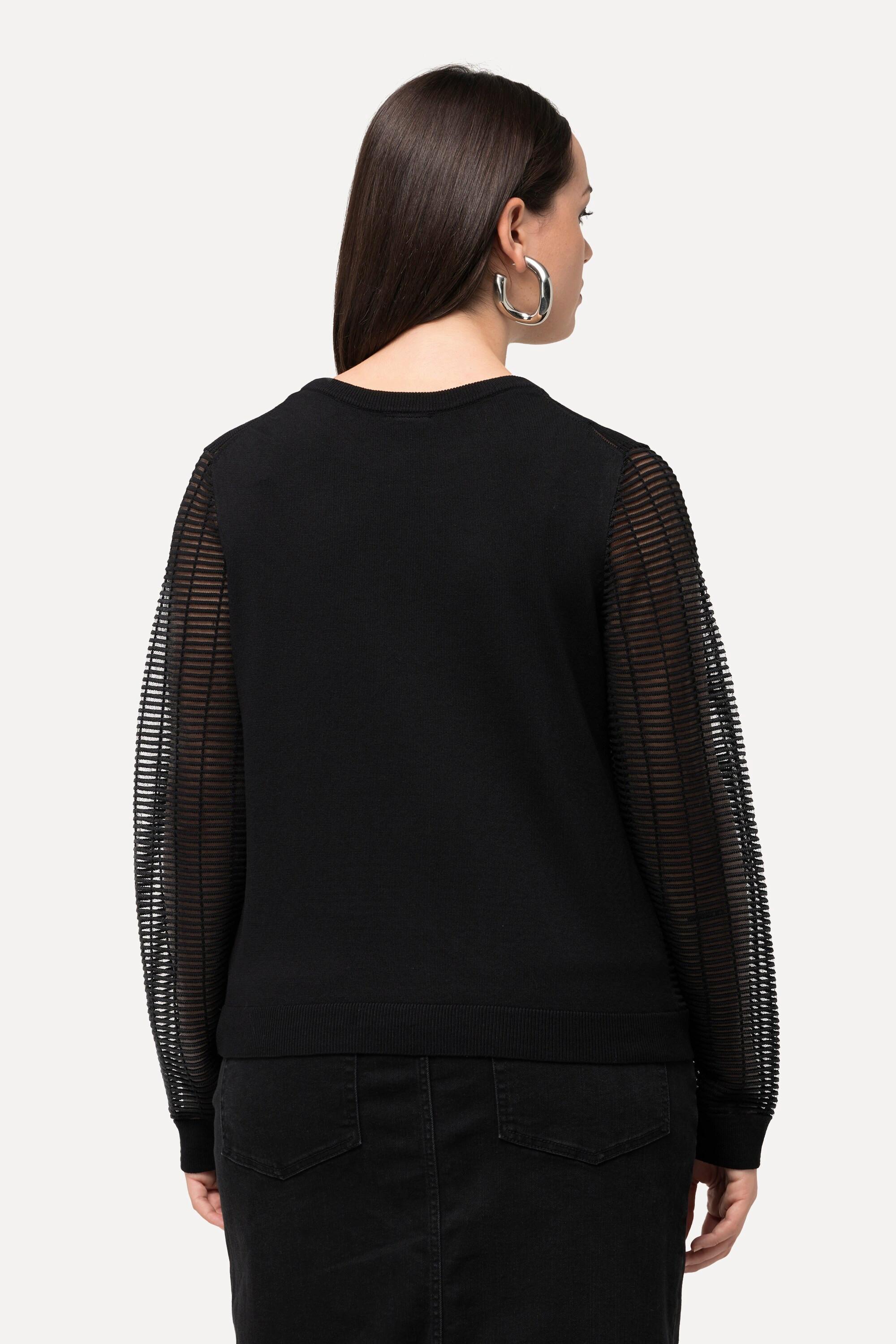 Ulla Popken  Pullover, Mesh, Feinstrick, Rundhals, Langarm 