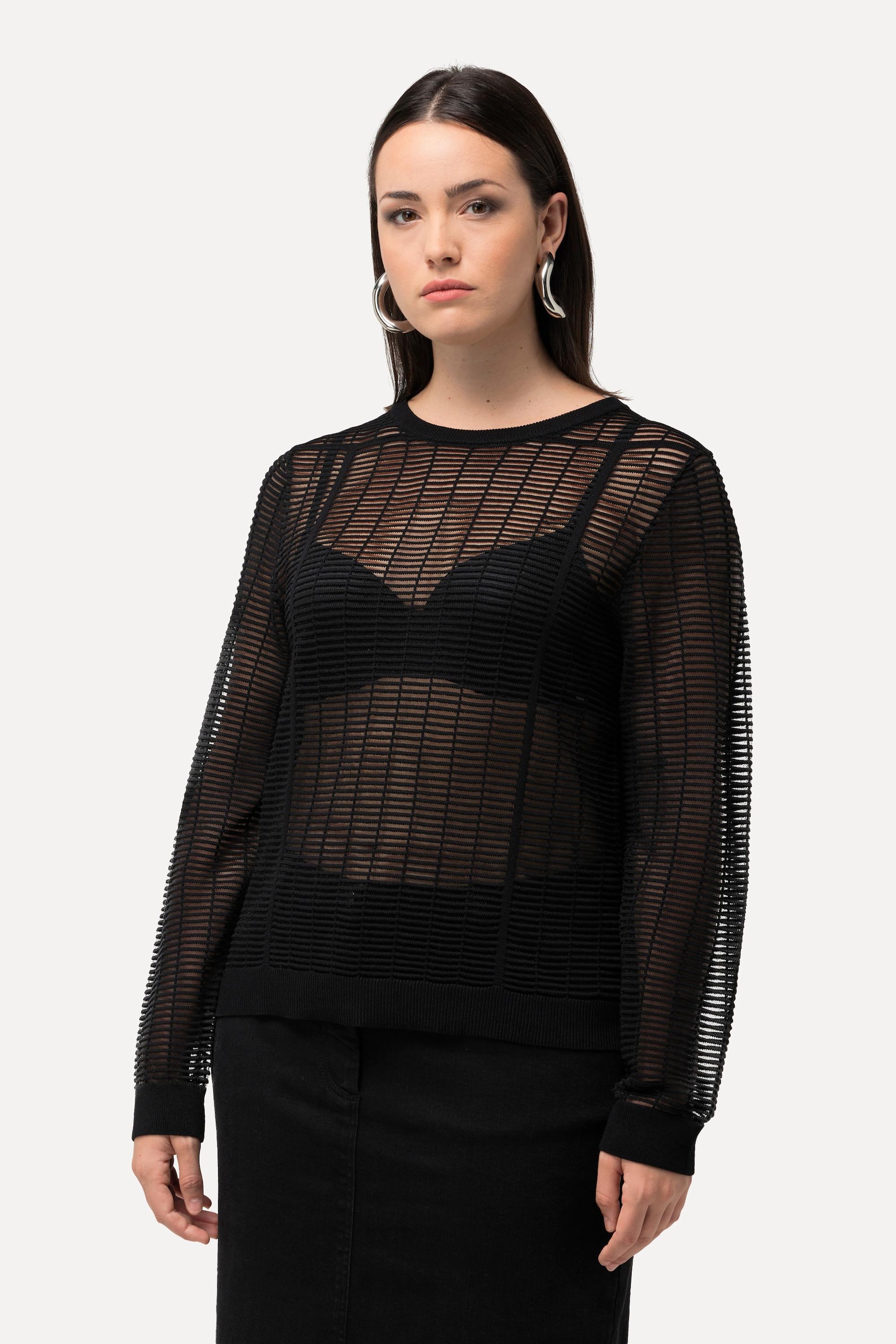 Ulla Popken  Pullover, Mesh, Feinstrick, Rundhals, Langarm 