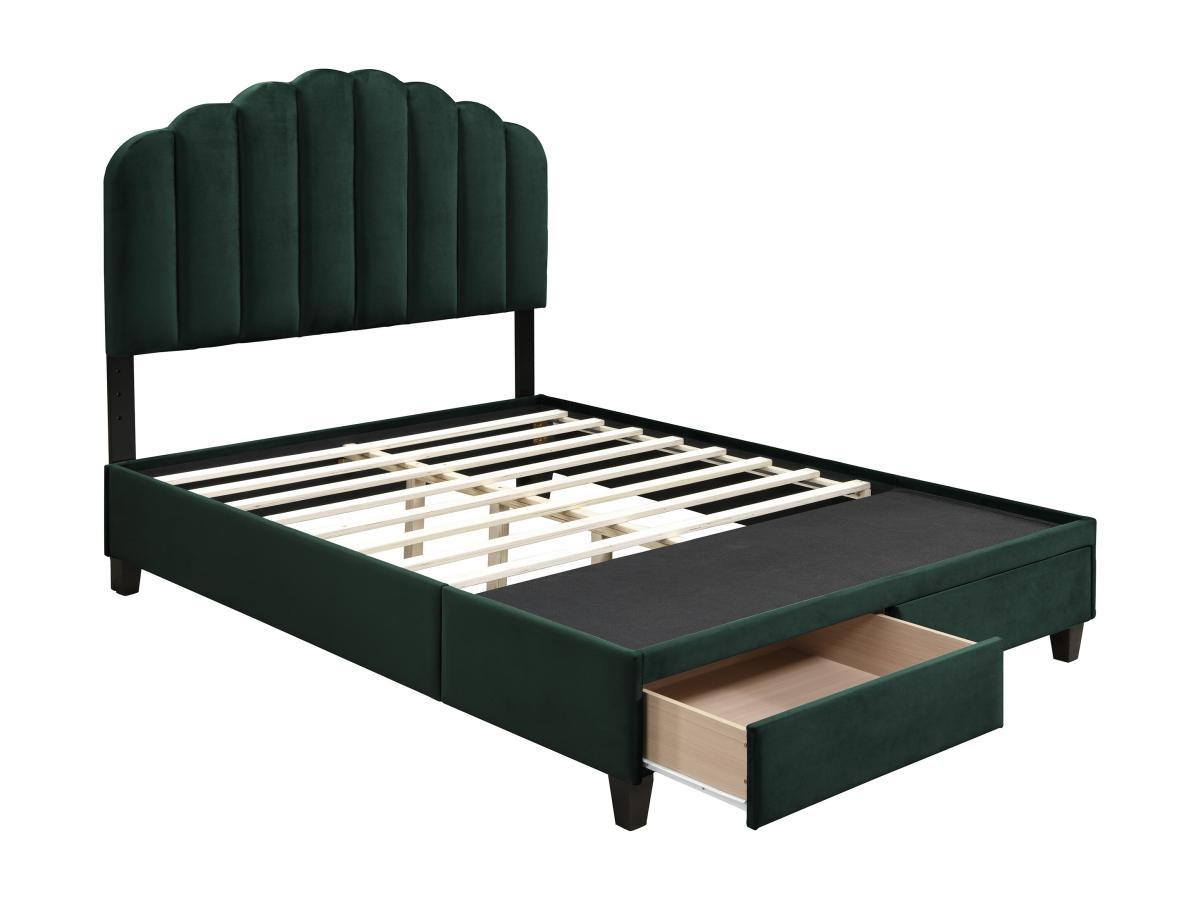 Vente-unique Bett mit Schubladen - 160 x 200 cm - Samt - Tannengrün - ILISIO  